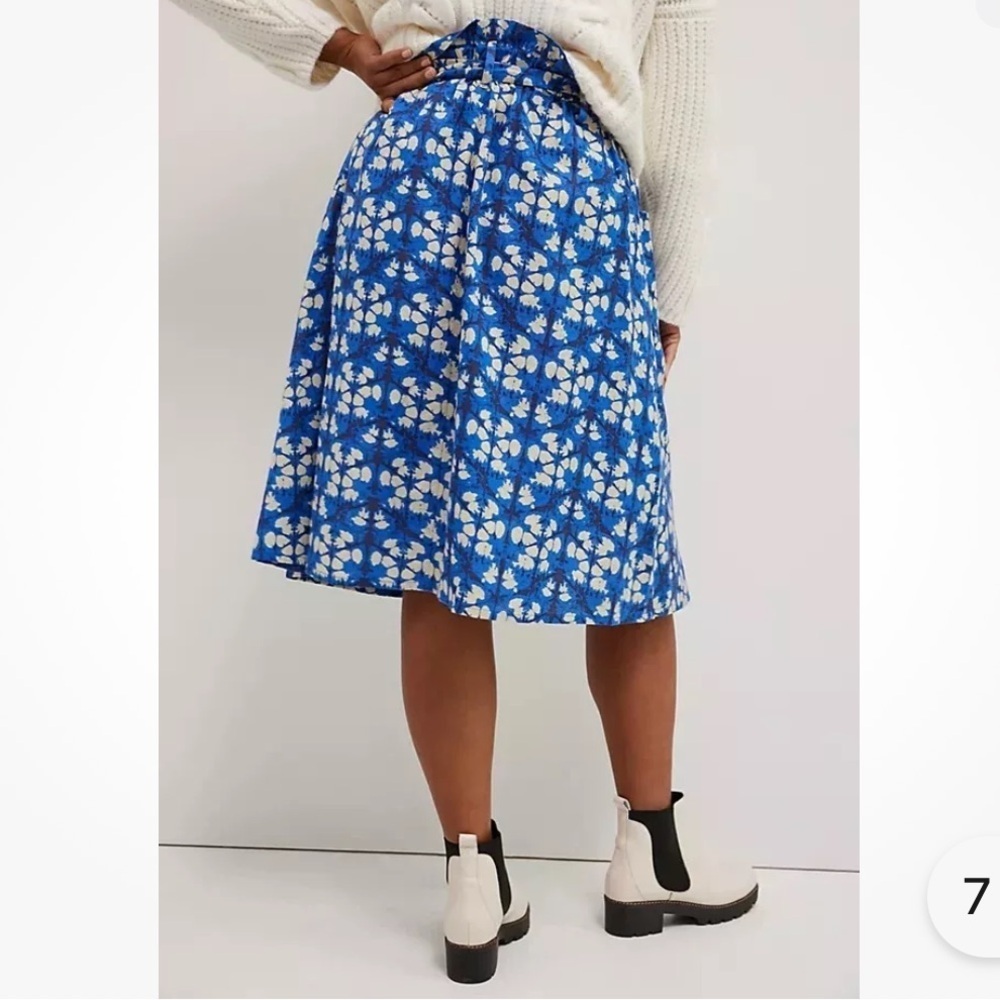 Anthropologie Paper Bag‎ Midi Skirt Porridge Lanai Blue Linen Cotton Women’s XS - Picture 5 of 9